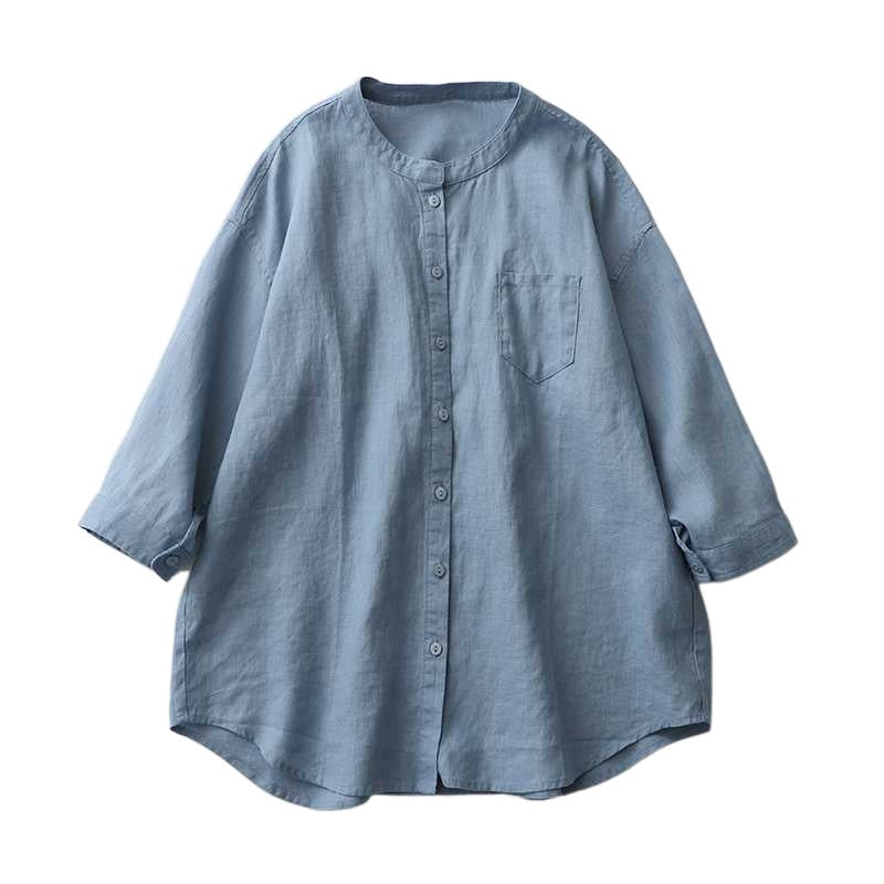 Camisa Feminina de Linho Branca com Gola Alta