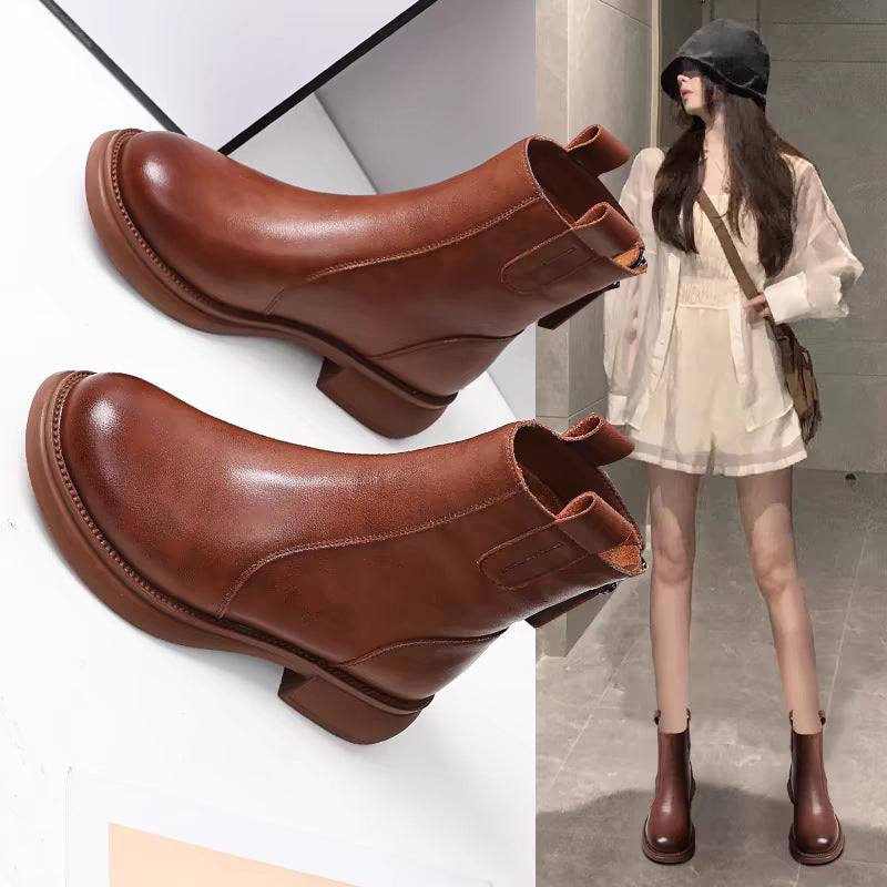 Bota Ankle Feminina com Forro de Lã, Salto Baixo e Zíper