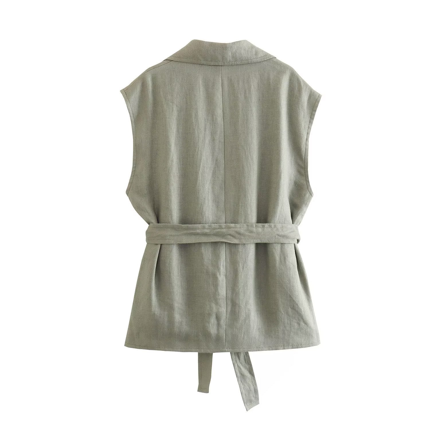 Conjunto Feminino de Linho com Colete e Cinto