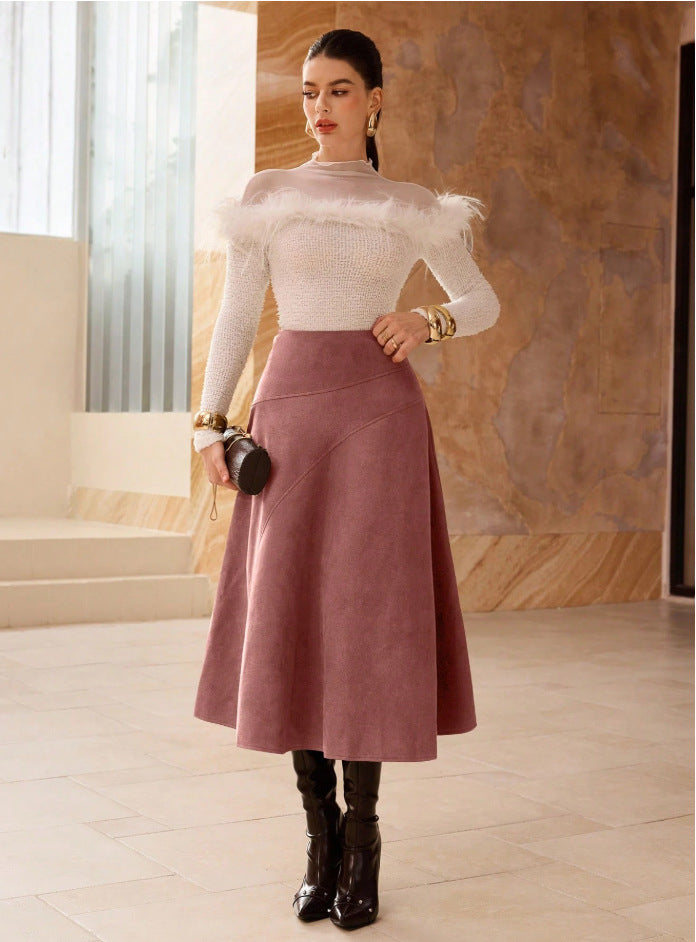 saia elegante feminina camurça sintética