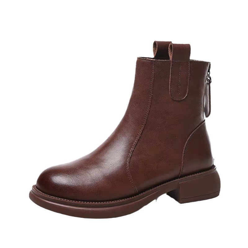 Bota Ankle Feminina com Forro de Lã, Salto Baixo e Zíper