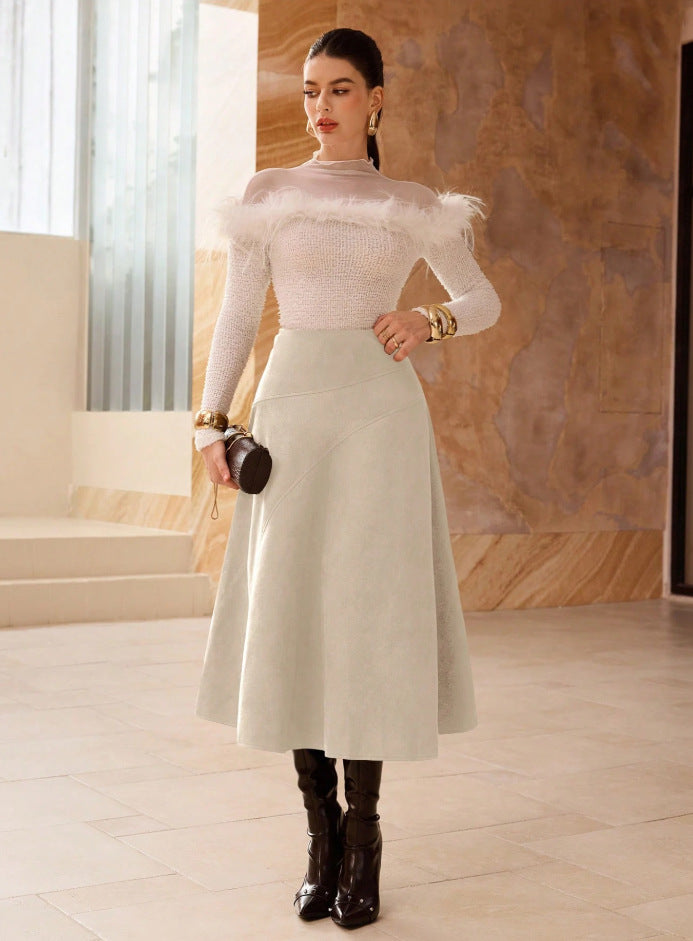 saia elegante feminina camurça sintética