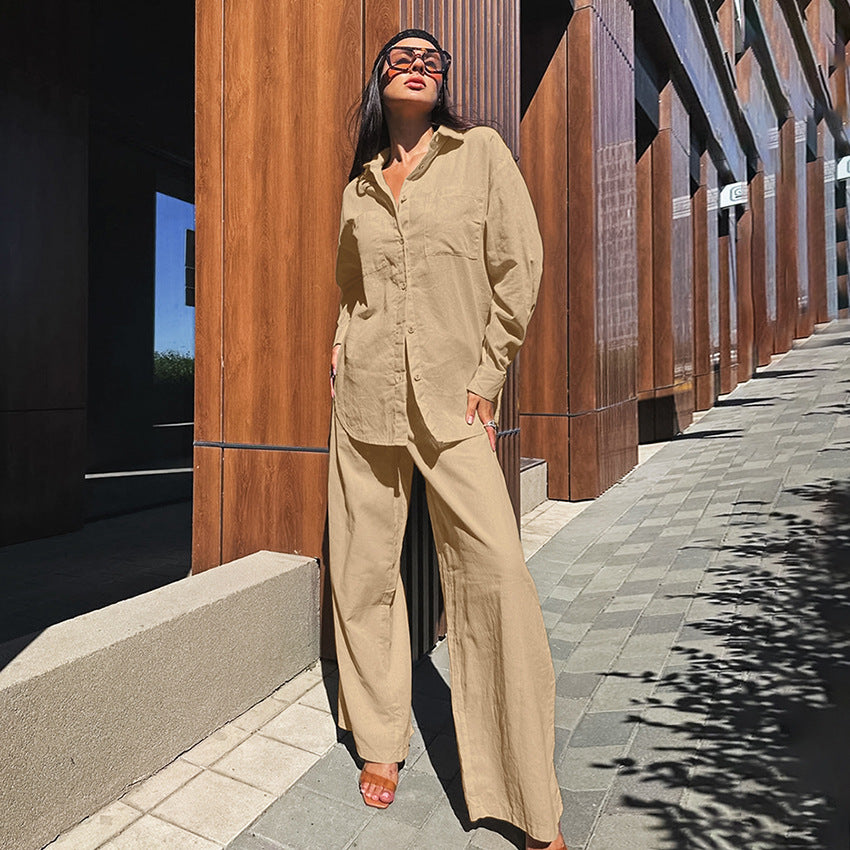 Conjunto Feminino Casual Khaki em Algodão e Linho