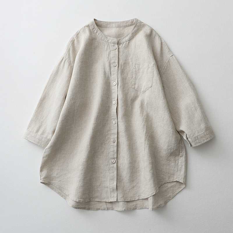 Camisa Feminina de Linho Branca com Gola Alta