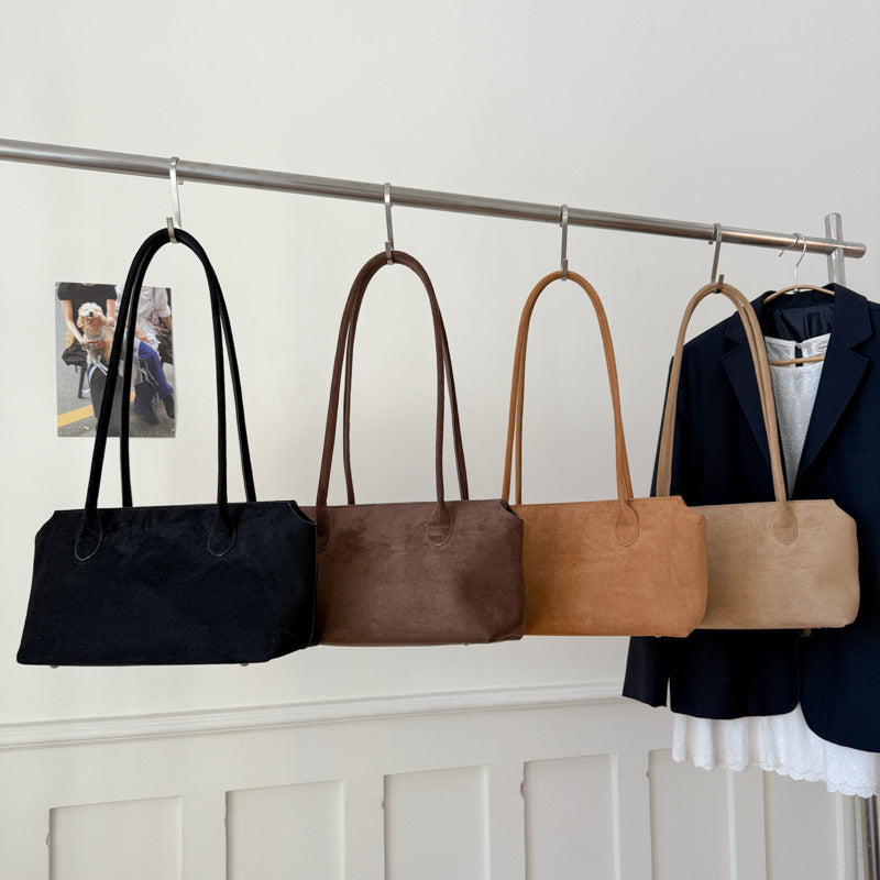 Bolsa Tote Feminina Fashion em Camurça Retrô, Simples e de Grande Capacidade