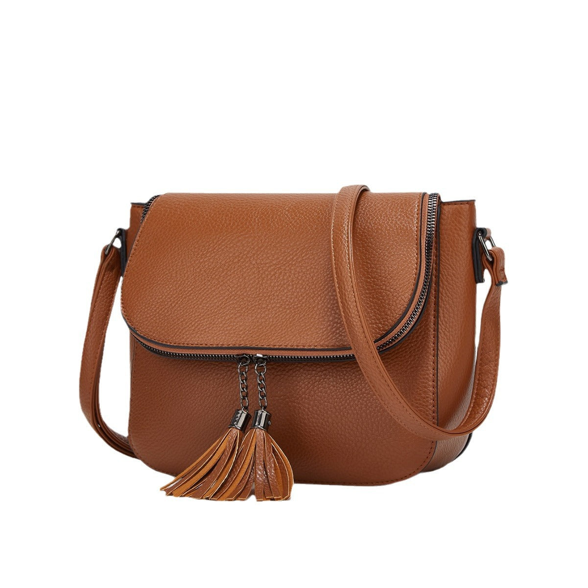 Bolsa Feminina Estilo Europeu e Americano, Fashion, Tipo Saddle com Tampa e Tassel